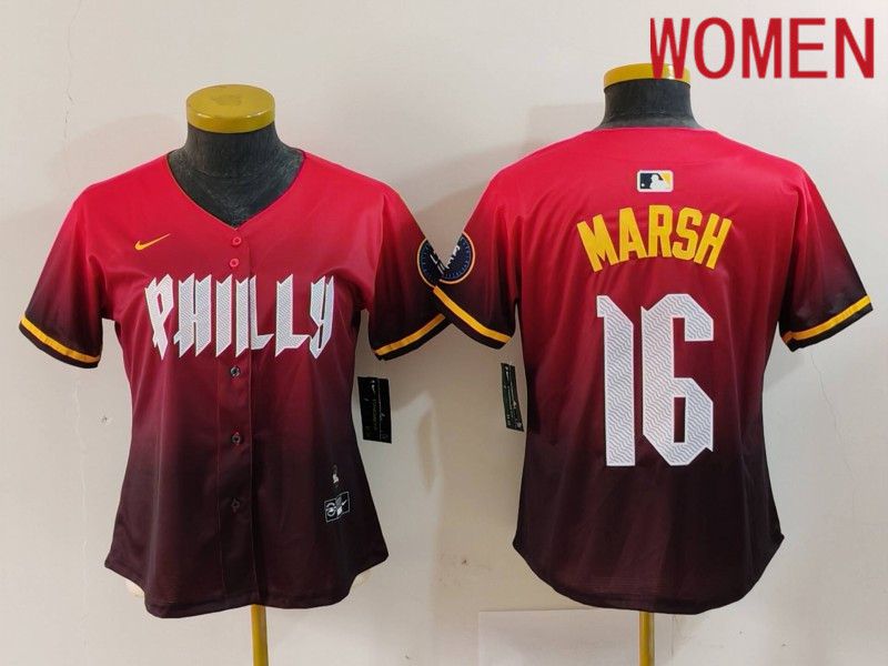 Women Philadelphia Phillies #16 Marsh Red City Edition 2024 Nike MLB Jersey style 1